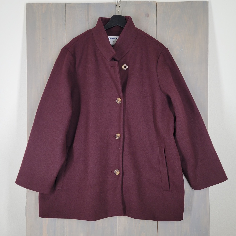 Old Navy Coat Jacket Women 2X Burgundy Funnel Neck Button Front Lined Jacket